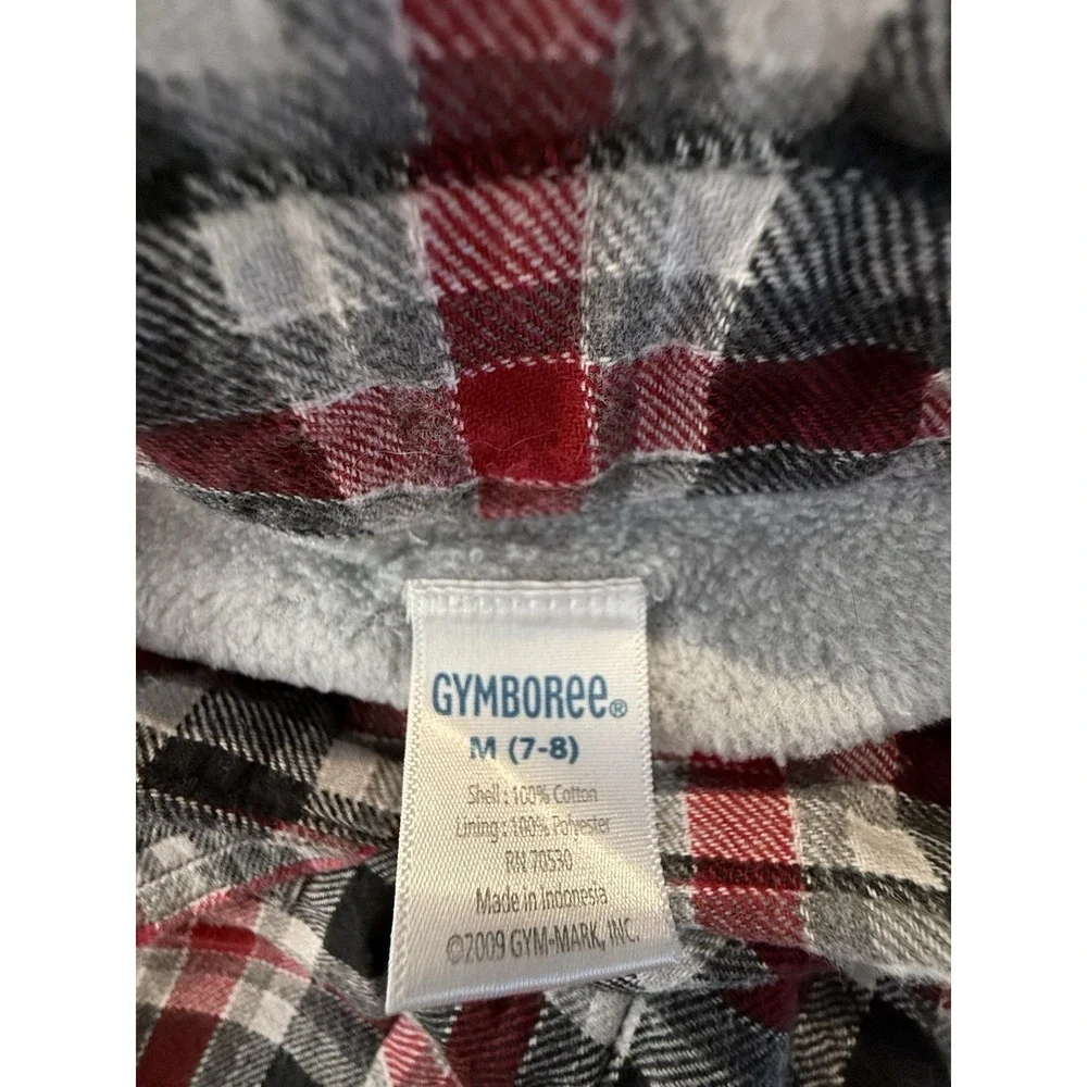 Gymboree Boys Fleece Lined Red Grey Black Checkered Flannel Shirt Size M 7‎ / 8